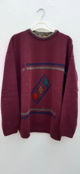 Jersey punto cuello redondo -color vino tinto