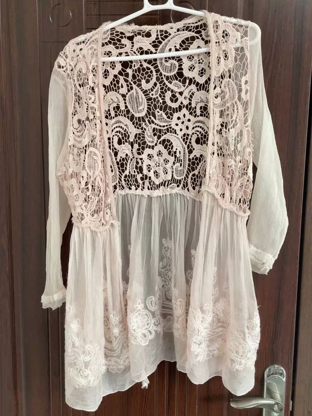 Abito lungo pizzo bianco e rosa