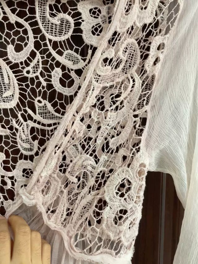 Abito lungo pizzo bianco e rosa