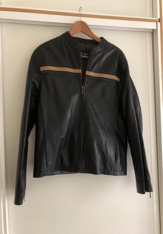 Cazadora de Piel Negra Talla XL