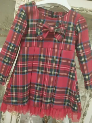 Vestitino scozzese bambina con fiocco 24 mesi