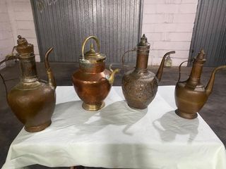 Set 4 Brocche Antiche Rame Ottone