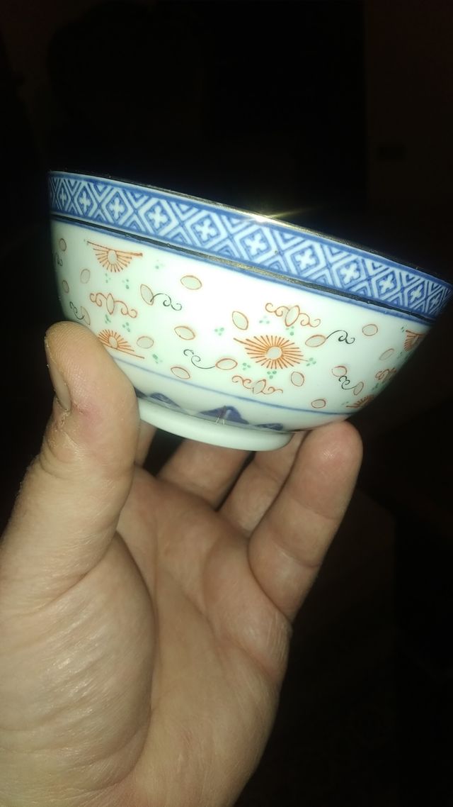 Ciotola e cucchiaio in porcellana cinese vintage