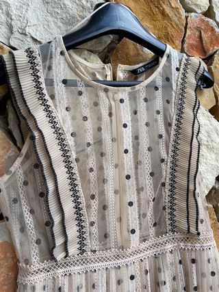 Vestido Zara M Beige Lunares