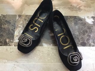 Zapatos negros de piel y ante Tacón suela goma