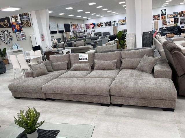 Divano letto in tessuto beige e grigio