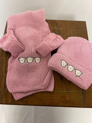Conjunto niña Bufanda, Gorro y Manoplas Rosa