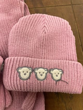 Conjunto niña Bufanda, Gorro y Manoplas Rosa