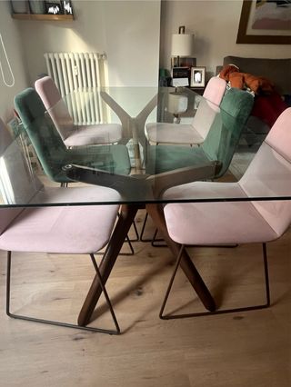 Tavolo da Pranzo in Cristallo e Noce