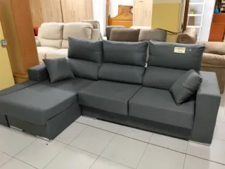 Sofá cheslong gris tela