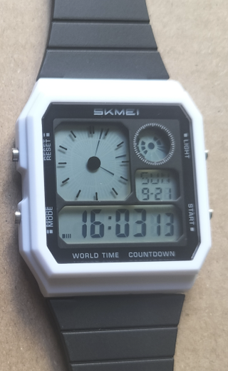 Reloj LCD vintage retro 80,Twin Graph, blanco