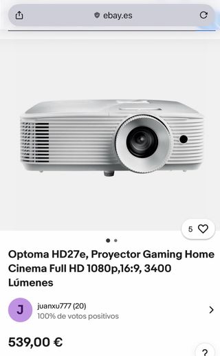 Proyector Optoma HD27 resolución Full HD 1080p 3D