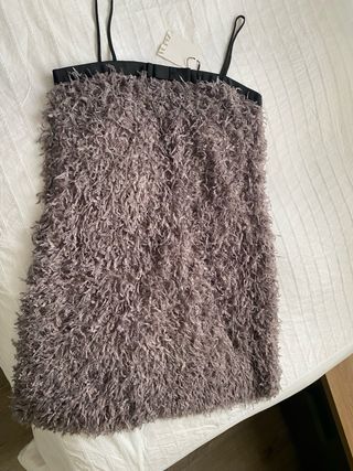 Vestido fiesta gris peludo