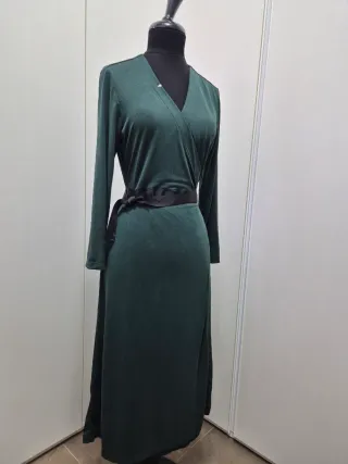 Abito lungo effetto vestaglia verde