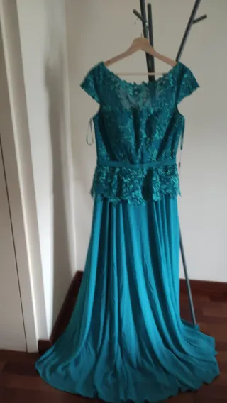 Vestido de fiesta largo verde azulado