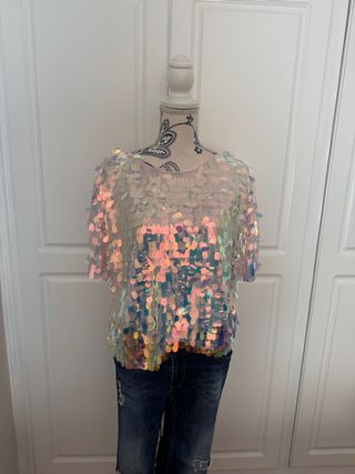 Top lentejuelas Zara multicolor talla S grande