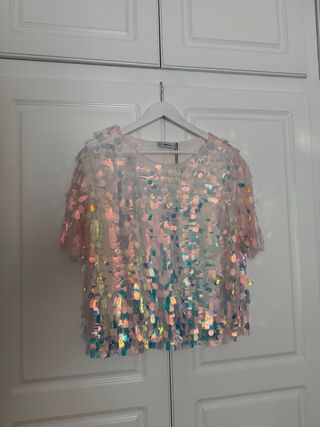 Top lentejuelas Zara multicolor talla S grande