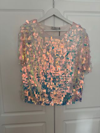 Top lentejuelas Zara multicolor talla S grande