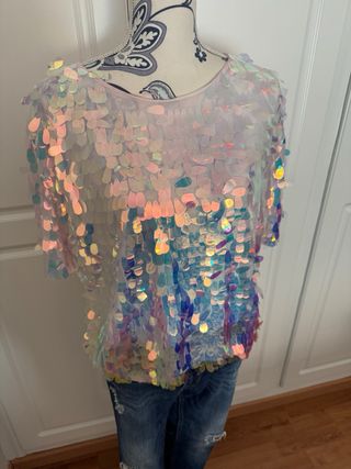 Top lentejuelas Zara multicolor talla S grande