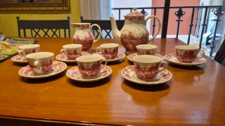 Juego de té porcelana rojo y blanco