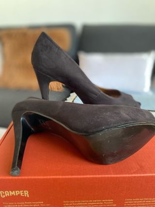 Zapatos Mango Piel Tacón Negro Peep Toe.