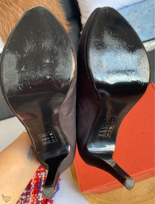 Zapatos Mango Piel Tacón Negro Peep Toe.