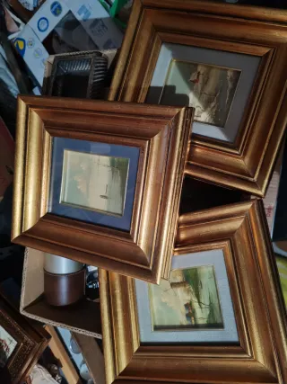 3 Quadri Cornice Legno Oro