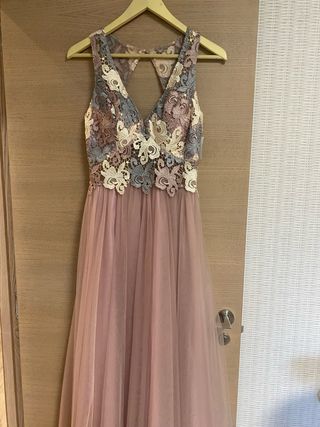 Vestido de fiesta largo rosa y multicolor