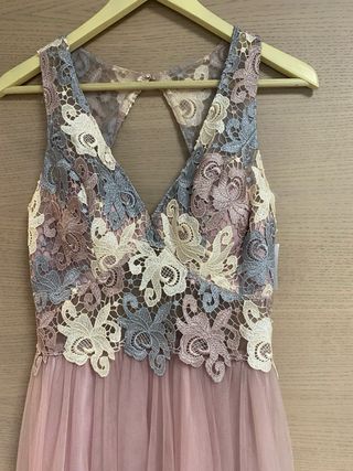 Vestido de fiesta largo rosa y multicolor