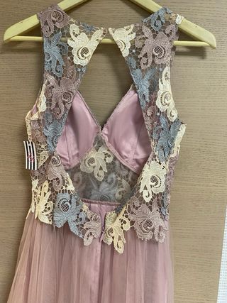 Vestido de fiesta largo rosa y multicolor