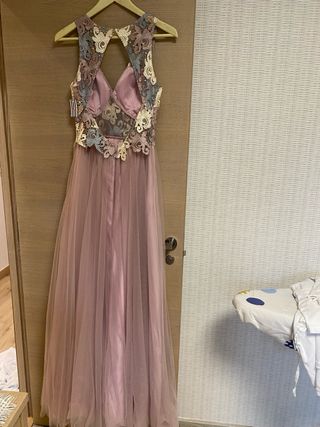 Vestido de fiesta largo rosa y multicolor