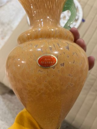 2 Vasi in Cristallo Murano Arancione e Verde