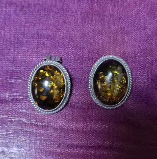 Pendientes y colgante plata ámbar