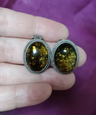 Pendientes y colgante plata ámbar