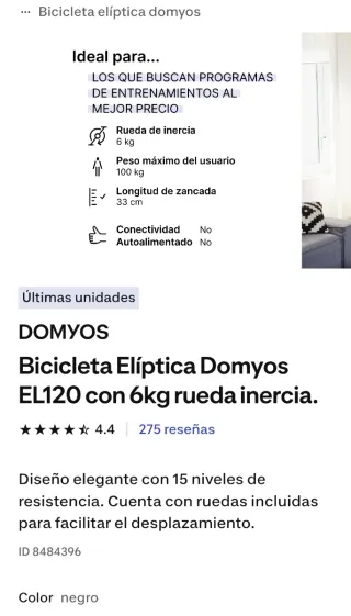 Bicicleta elíptica Domyos EL 120 (6kg) poco uso