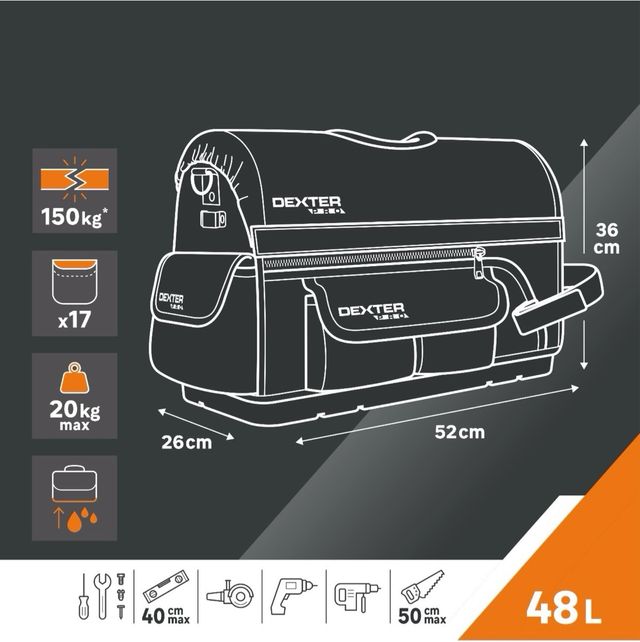 Mochila de herramientas Pro 48 Litros 17 Bolsillos