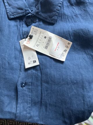 Camisa Lino Zara Azul Talla XL