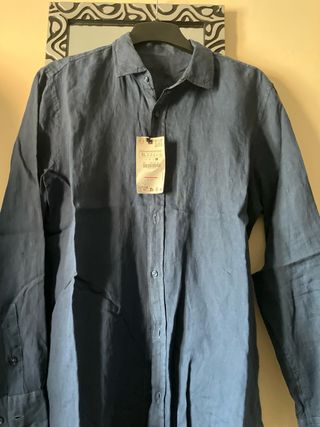 Camisa Lino Zara Azul Talla XL