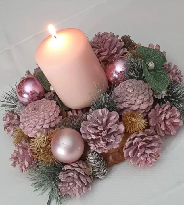 Corona Navideña Rosa y Verde