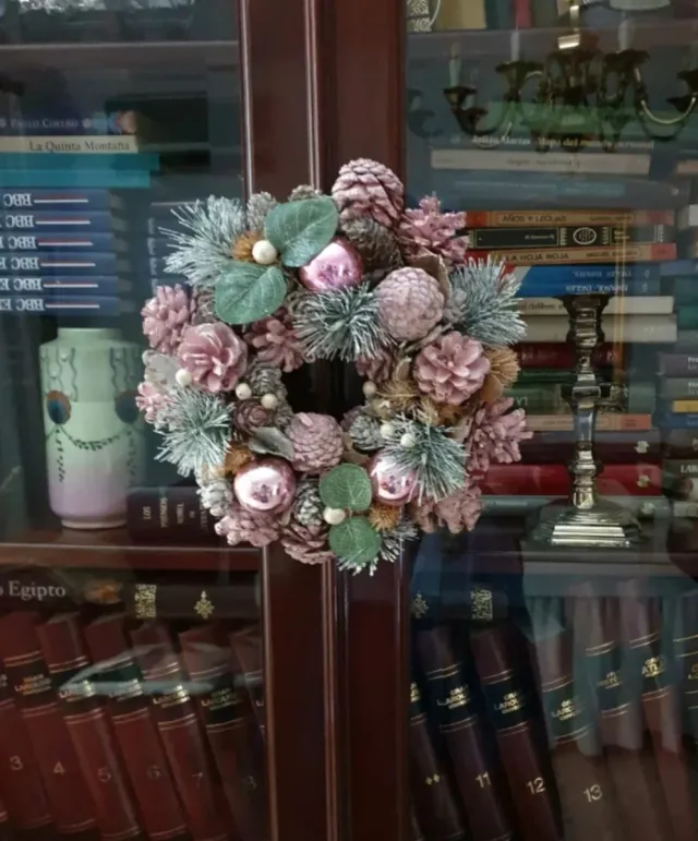 Corona Navideña Rosa y Verde