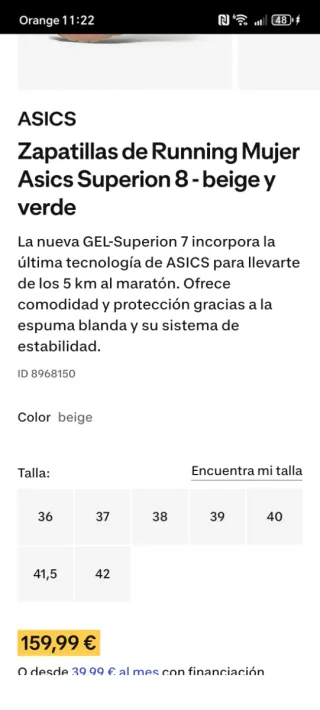 Zapatillas Asics Running Mujer Beige y Rosa t40