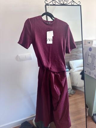 Vestido Zara Burdeos Talla S Nuevo con Etiqueta