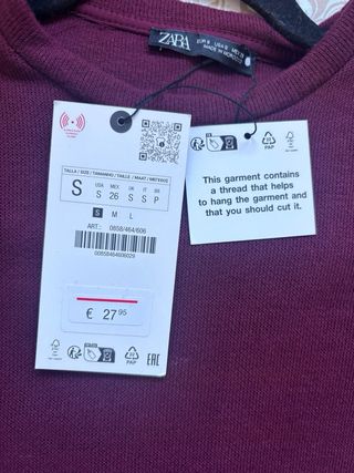 Vestido Zara Burdeos Talla S Nuevo con Etiqueta