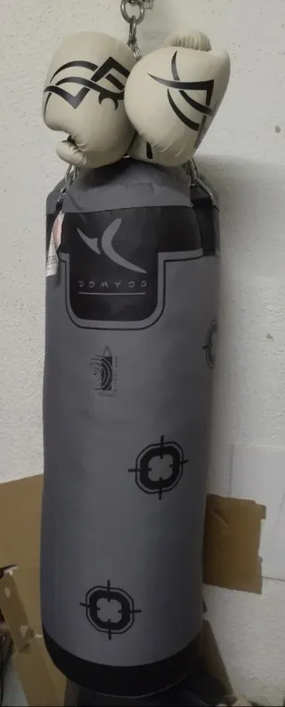 Saco de boxeo y guantes