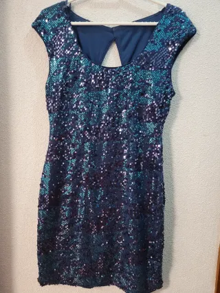 Vestido fiesta lentejuelas azul y verde