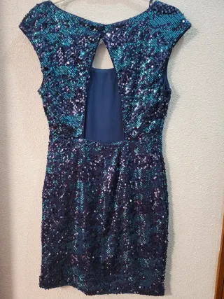 Vestido fiesta lentejuelas azul y verde