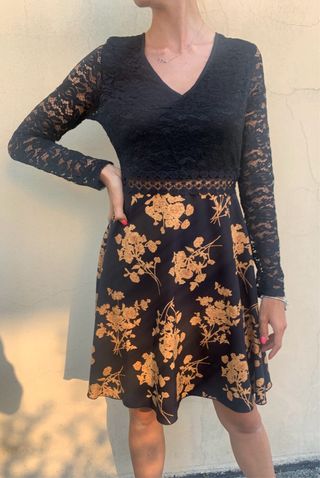 Vestito pizzo nero e oro