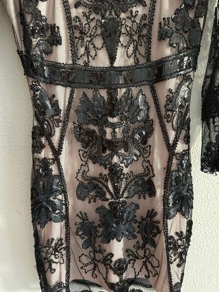 Vestido fiesta negro y beige