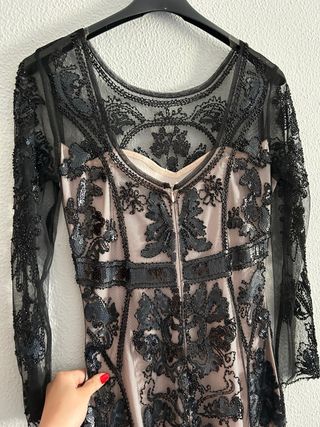 Vestido fiesta negro y beige