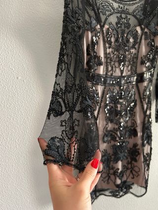 Vestido fiesta negro y beige